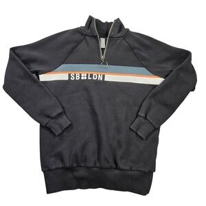 Sweaty Betty Sweatshirt Womens XS Black 1/4 Zip Mock Neck SB LDN Stripe Fleece